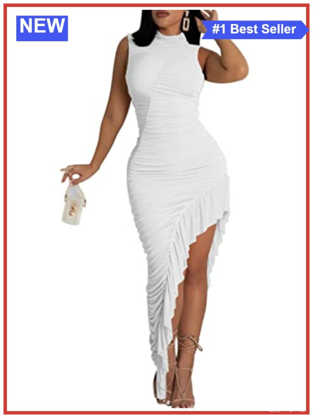 Sleeveless Ruched Asymmetrical Ruffled Elegant Maxi Dress